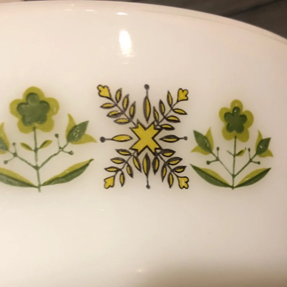 Anchor Hocking Fire King White Green Meadow Baking Dish 1.5QT